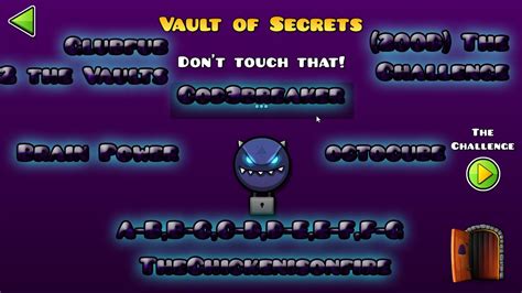 Geometry Dash features 3 different vaults where players can redeem codes for different rewards. . Geometry dash vault codes
